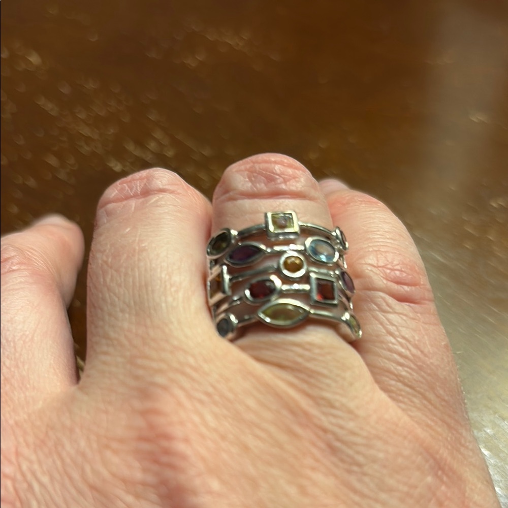 Elegant Silver Multi-Stone Ring size 7 EUC